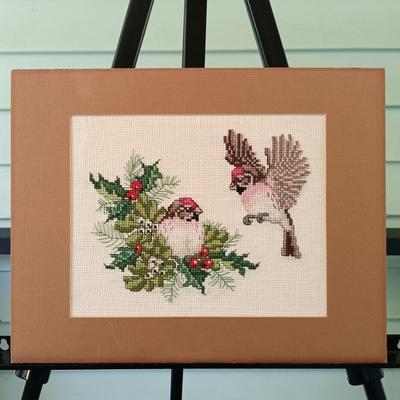 LOT 49: Painting of a Cardinal by Candy with Textile Art & Framed Embroidery