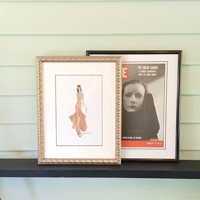 LOT 50: Framed Life Magazine Cover Featuring Greta Garbo with Nicole Miller Fashion Print