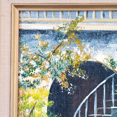 LOT 51: Painting of a Courtyard by Murphy, Lithographs of Victorian Man and Woman & Painting of a Rococo-Style Couple by L.H. Jones