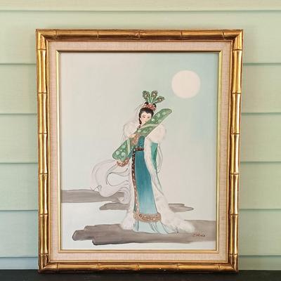 LOT 136: 'Madonna of the Doves' Print on Textile by Lu-Hung-Nien, 3 Ink Prints on Paper & Oil Painting of a Woman by C. Ming