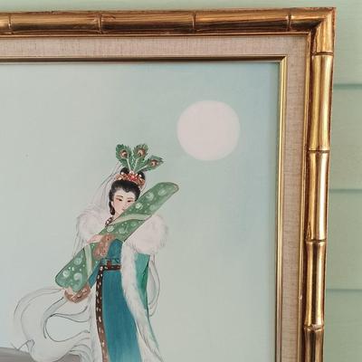 LOT 136: 'Madonna of the Doves' Print on Textile by Lu-Hung-Nien, 3 Ink Prints on Paper & Oil Painting of a Woman by C. Ming