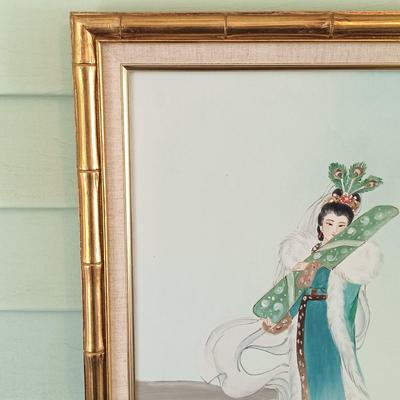 LOT 136: 'Madonna of the Doves' Print on Textile by Lu-Hung-Nien, 3 Ink Prints on Paper & Oil Painting of a Woman by C. Ming
