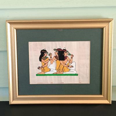 LOT 137: Isis Papyrus Exhibition Painting on Papyrus with COA, Signed Painting of Queen Nefertiti's Tomb on Papyrus & More