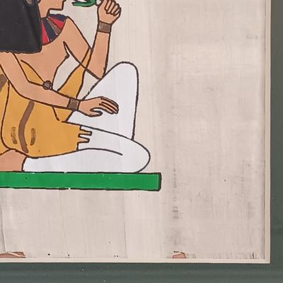 LOT 137: Isis Papyrus Exhibition Painting on Papyrus with COA, Signed Painting of Queen Nefertiti's Tomb on Papyrus & More