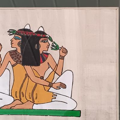LOT 137: Isis Papyrus Exhibition Painting on Papyrus with COA, Signed Painting of Queen Nefertiti's Tomb on Papyrus & More