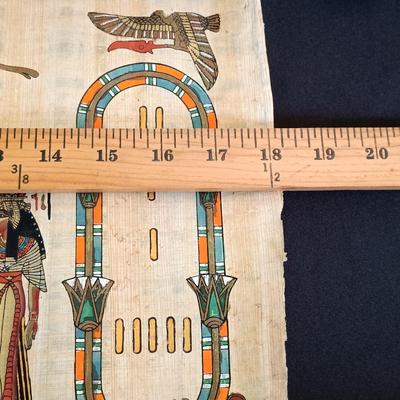 LOT 137: Isis Papyrus Exhibition Painting on Papyrus with COA, Signed Painting of Queen Nefertiti's Tomb on Papyrus & More
