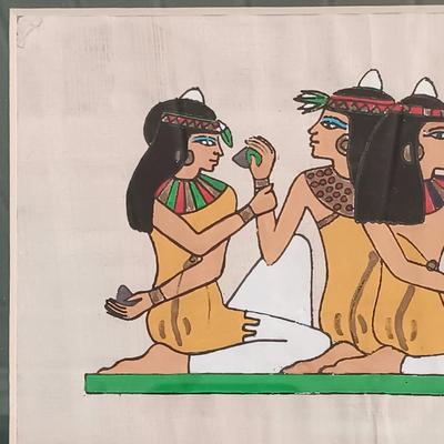 LOT 137: Isis Papyrus Exhibition Painting on Papyrus with COA, Signed Painting of Queen Nefertiti's Tomb on Papyrus & More