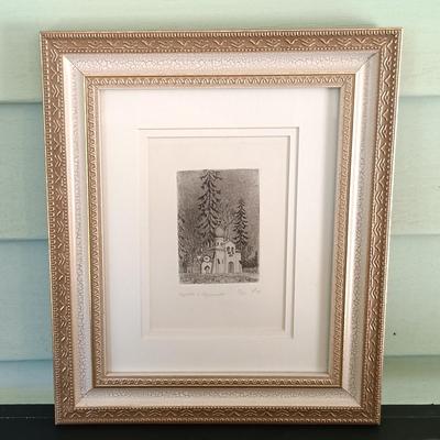 LOT 138: Framed Persian Illuminated Script Leaf, Signed and Numbered Print of 'Church in Abramtsevo' & Illuminated Leaf of...