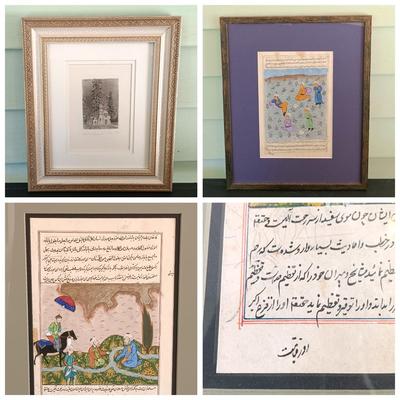 LOT 138: Framed Persian Illuminated Script Leaf, Signed and Numbered Print of 'Church in Abramtsevo' & Illuminated Leaf of...