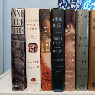LOT 140: Large Lot of Books with Bookshelf Featuring Anne Rice, Janet Evanovich, Ann Cleeves & More
