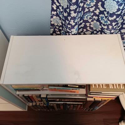 LOT 140: Large Lot of Books with Bookshelf Featuring Anne Rice, Janet Evanovich, Ann Cleeves & More