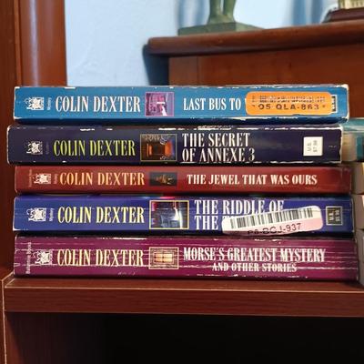 LOT 141: Large Collection of Mystery Novels with Bookshelf Featuring Ngaio Marsi, Martha Grimes, Emily Brightwell & More