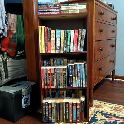 LOT 141: Large Collection of Mystery Novels with Bookshelf Featuring Ngaio Marsi, Martha Grimes, Emily Brightwell & More
