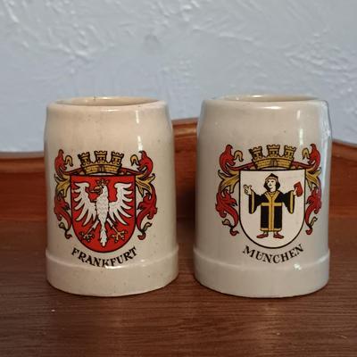 LOT 142: Miniature Curved Glass Curio Cabinet with Tiny German Steins