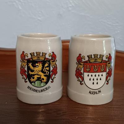 LOT 142: Miniature Curved Glass Curio Cabinet with Tiny German Steins