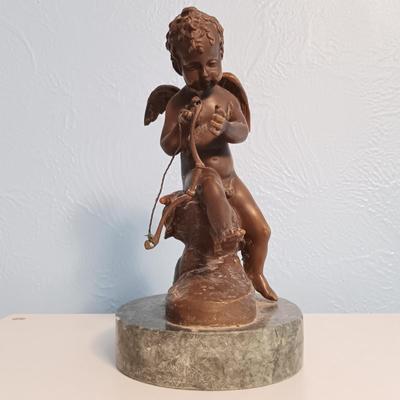 LOT 143: Signed Auguste Moreau Bronze Sculpture of Cupid on a Marble Base