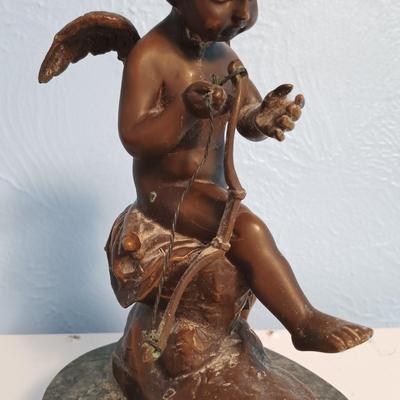 LOT 143: Signed Auguste Moreau Bronze Sculpture of Cupid on a Marble Base