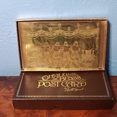 LOT 147: Early 20th Century Leather Postcards, Vintage Lowell Sigmund Brass Postcard, Kopper Kard Copper Postcards & Wood Postcard
