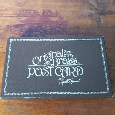LOT 147: Early 20th Century Leather Postcards, Vintage Lowell Sigmund Brass Postcard, Kopper Kard Copper Postcards & Wood Postcard
