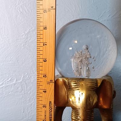 LOT 148: Vintage Controlled Bubble Art Glass Paperweight with Brass Elephant Base / Incense Burner