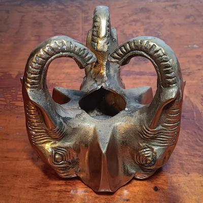 LOT 148: Vintage Controlled Bubble Art Glass Paperweight with Brass Elephant Base / Incense Burner