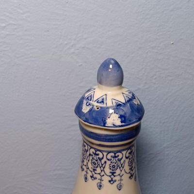 LOT 150: Set of (2) Small Porcelain Ginger Jars, Jehvani Porcelain and Brass Candlestick Holder, Formalities by Braum Bottle & More