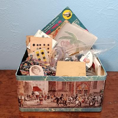 LOT 152: Collection of Sewing Notions Including Glass Sock Darner, Celluloid Hair Pins & More