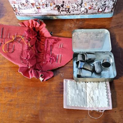 LOT 152: Collection of Sewing Notions Including Glass Sock Darner, Celluloid Hair Pins & More