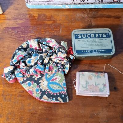 LOT 152: Collection of Sewing Notions Including Glass Sock Darner, Celluloid Hair Pins & More