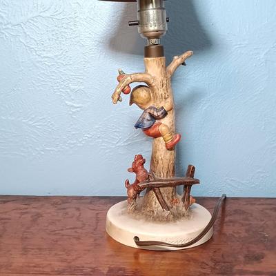 LOT 154: Hummel Goebel Apple Tree Boy and Good Friends Table Lamps with Collectible Plate & Book