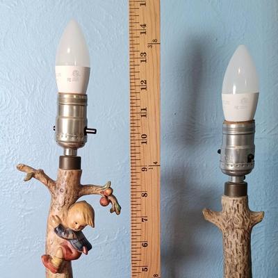 LOT 154: Hummel Goebel Apple Tree Boy and Good Friends Table Lamps with Collectible Plate & Book