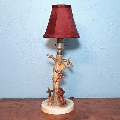 LOT 154: Hummel Goebel Apple Tree Boy and Good Friends Table Lamps with Collectible Plate & Book