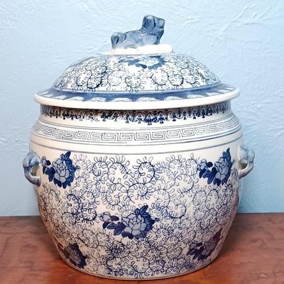 LOT 155: Chinese Blue and Porcelain Lidded Rice Jar