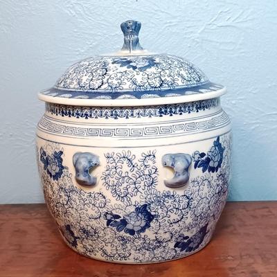 LOT 155: Chinese Blue and Porcelain Lidded Rice Jar