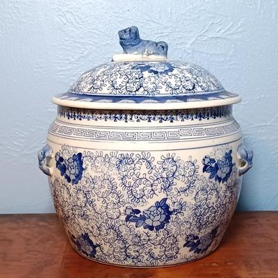 LOT 155: Chinese Blue and Porcelain Lidded Rice Jar