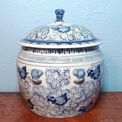 LOT 155: Chinese Blue and Porcelain Lidded Rice Jar