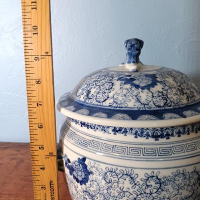 LOT 155: Chinese Blue and Porcelain Lidded Rice Jar