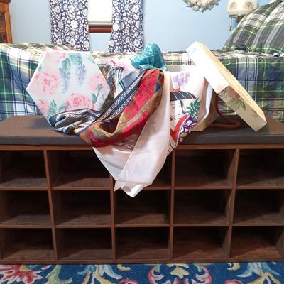 LOT 159: Vintage Scarves with Hat Boxes and Shoe Bench