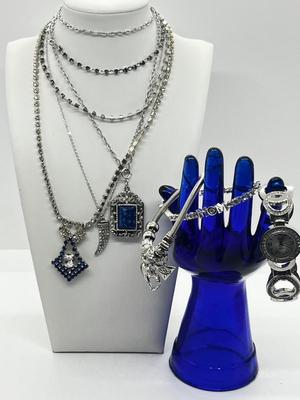 LOT 208J: Silvertone, Rhinestone and Crystal Costume Jewelry Collection