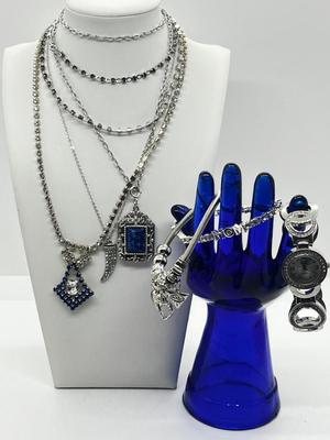 LOT 208J: Silvertone, Rhinestone and Crystal Costume Jewelry Collection