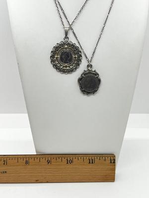 LOT 211J: Silvertone Coin Pendant Necklaces