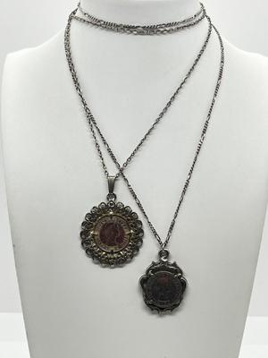 LOT 211J: Silvertone Coin Pendant Necklaces