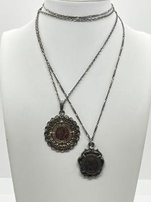 LOT 211J: Silvertone Coin Pendant Necklaces