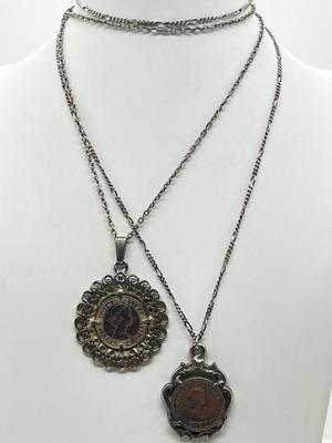 LOT 211J: Silvertone Coin Pendant Necklaces