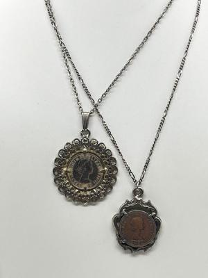 LOT 211J: Silvertone Coin Pendant Necklaces