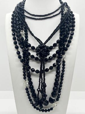 LOT 214J: Vintage Black Glass Beaded Necklaces