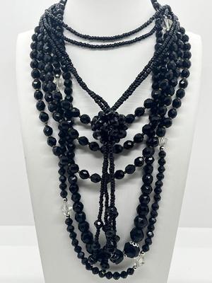 LOT 214J: Vintage Black Glass Beaded Necklaces