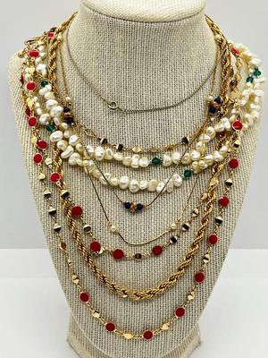 LOT 229J: Faux Freshwater Pearls and Other Assorted Goldtone Necklaces
