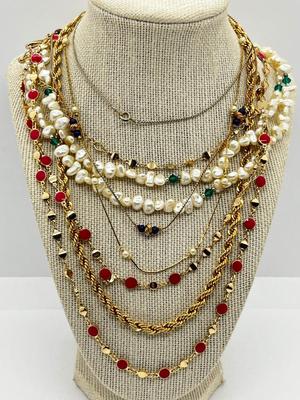 LOT 229J: Faux Freshwater Pearls and Other Assorted Goldtone Necklaces