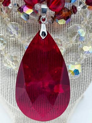 LOT 233J: Vintage Crystal and Glass Beaded Necklaces with Awesome Magenta Glass Statement Pendant Necklace